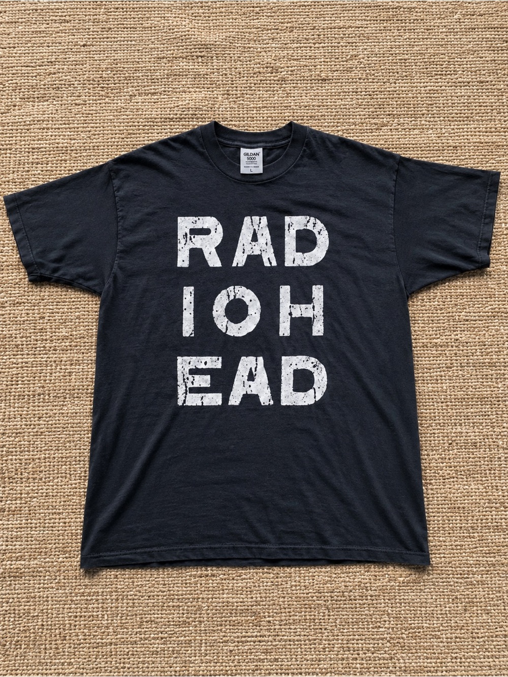 Black Radiohead Short Sleeve Tee with Distressed White Block Lettering T-shirt - Picture 1 of 5